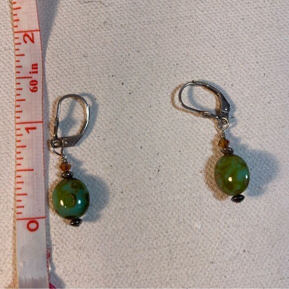 Sterling, green tortoise, hematite and Swarovski Crystal drop earrings - Picture 7 of 8